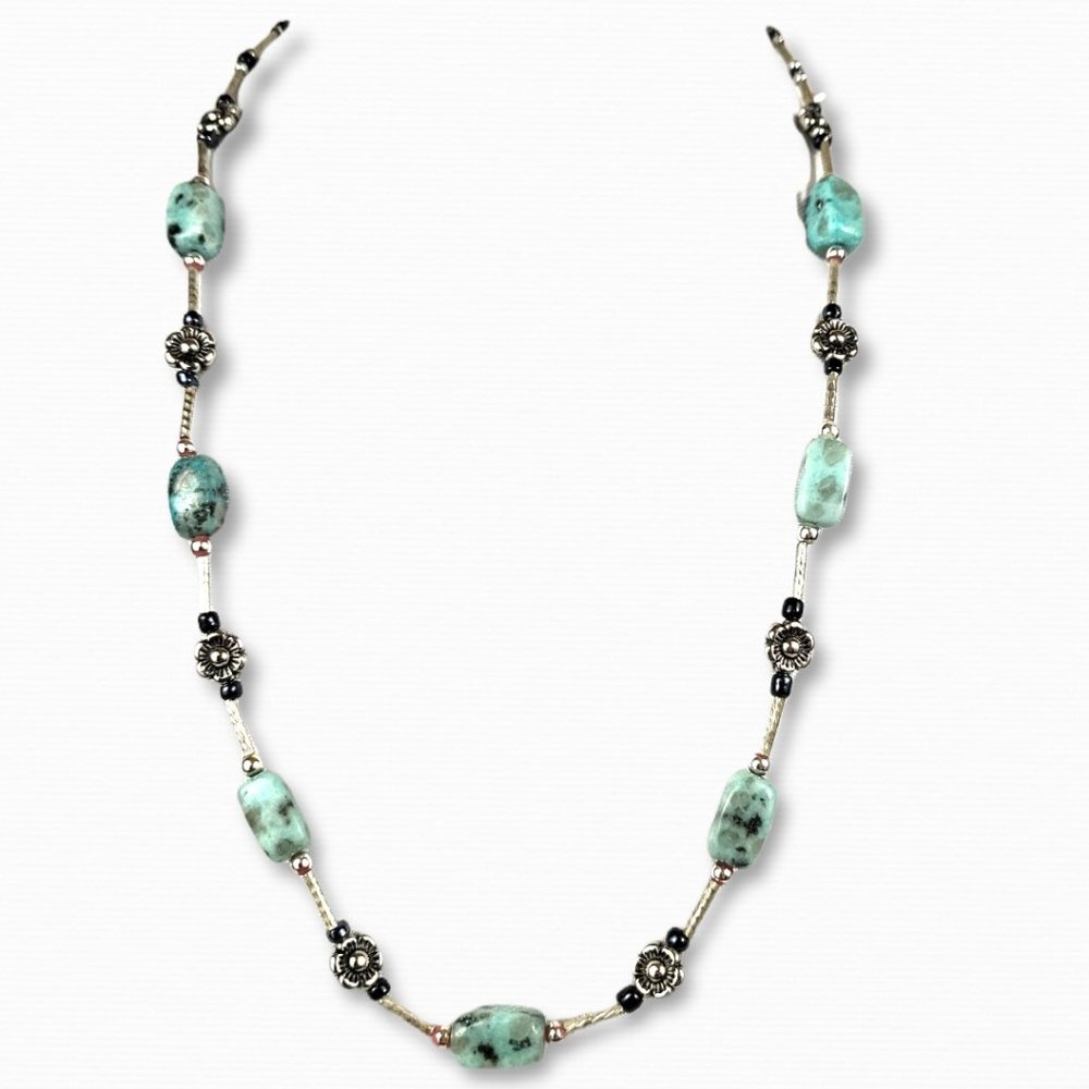 Contemporary Necklace Silver Plate Synthetic Turquoise